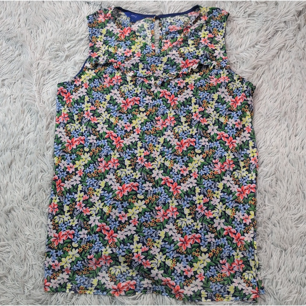 Apt. 9 Shirt Womens L Floral Blouse Sleeveless Top Preppy Comfort Casual Stretch